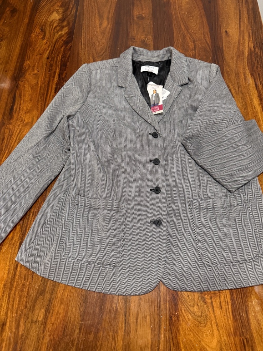 NWT Edited by Hunter McGrady Gray Herringbone Long Blazer 1X | Career Chic
